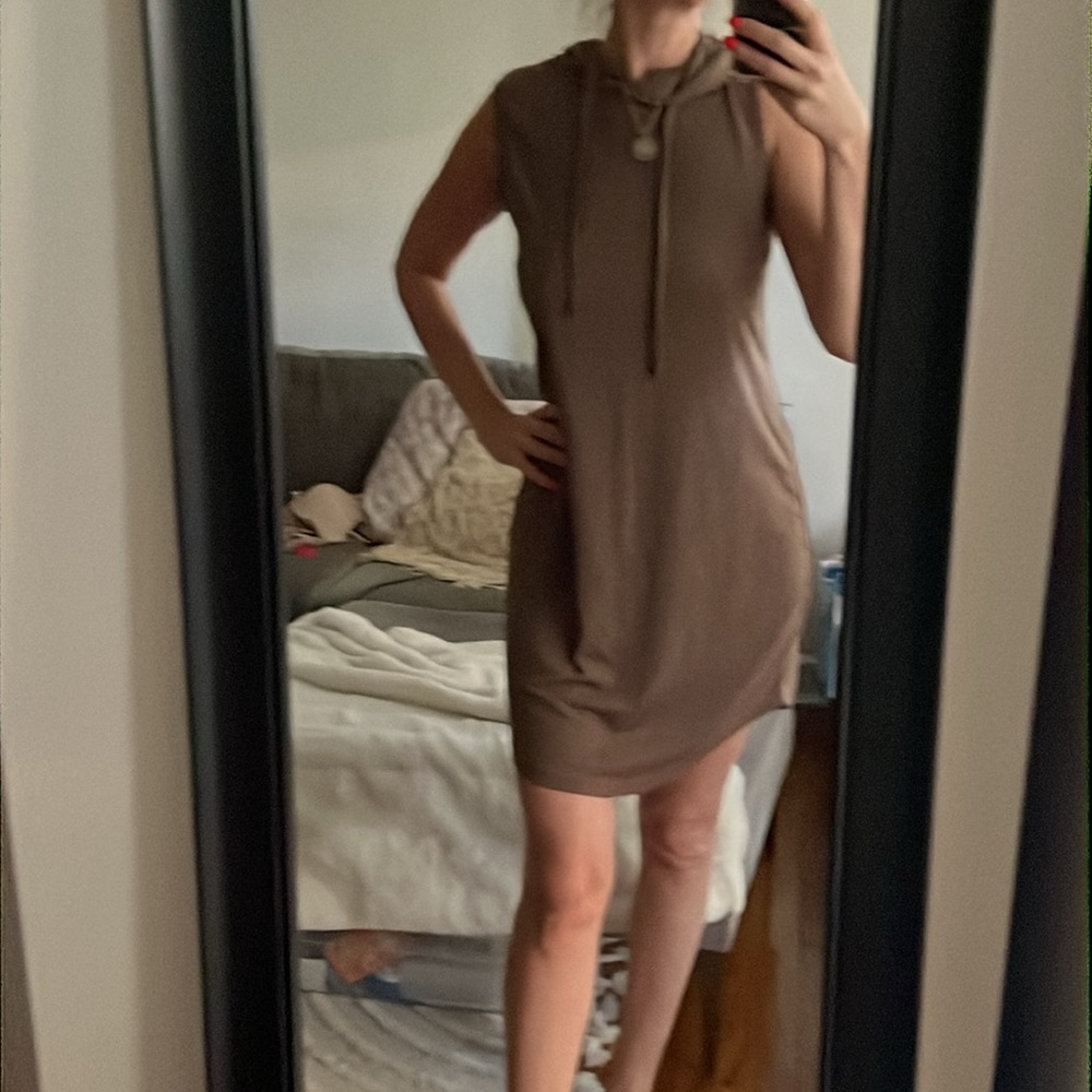 Hoody tank tee shirt dress xs khaki light brown color. Can be used as cover up